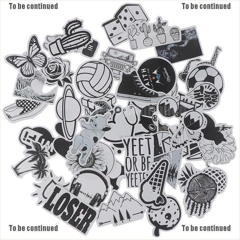 Bộ 50 miếng dán màu đen và trắng trang trí ván trượt / laptop / hành lý / guitar / xe đạp