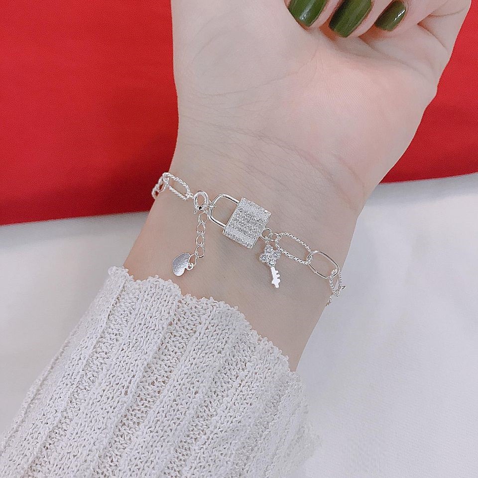 Lắc tay xích bạc thật ổ khóa tình yêu DaLiA Jewelry lắc tay bạc không gỉ