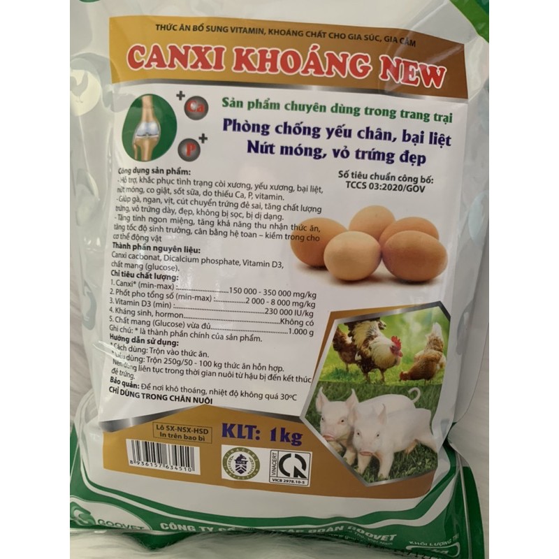 1 kg CANXI KHOÁNG - thức ăn bổ sung vitamin, khoáng chất cho gia cầm, gia súc