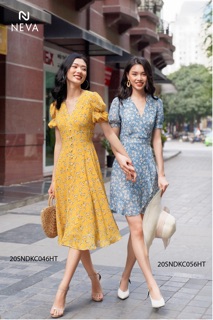 Váy hoa nhí xanh cổ tim