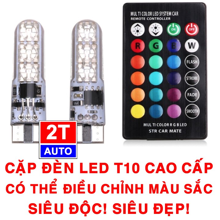 Bộ 2 đèn led T10 điều chỉnh được màu sắc ánh sáng cao cấp:   SKU:213