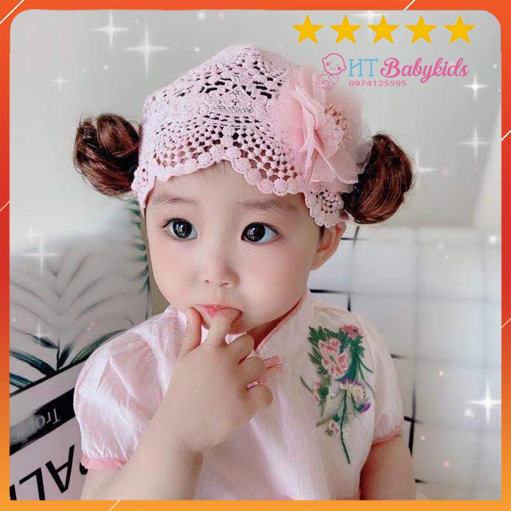 Băng Đô Tóc Giả Cho Bé - Turban Hồng Ren Xinh Dành Cho Bé Gái