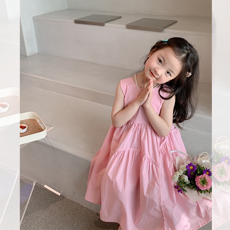 Váy cho bé gái Kiddysun bo chun smock lưng hồng pastel công chúa xinh đẹp cho trẻ em 2.3.4.5.6.7.8.9.10.11.12 tuổi V147