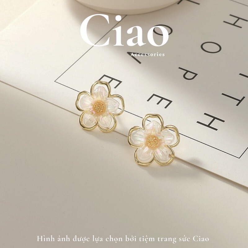 [HOẢ TỐC 1H] Khuyên tai/ Bông tai mạ bạc S925 thiết kế hình hoa mai nữ tính Blossom Ciao