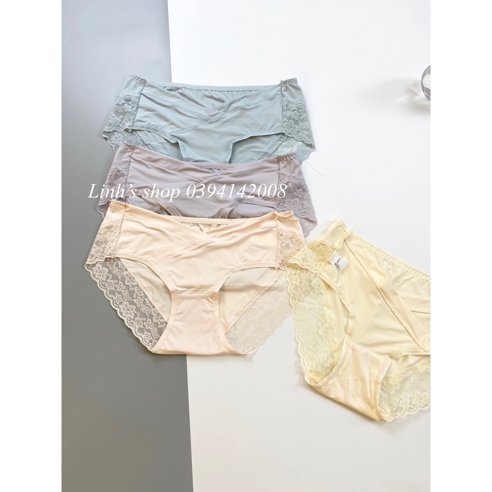 Set 4 QUẦN LÓT BẦU Cạp Chéo Ren Tơ Cotton Cao Cấp - Kháng Khuẩn - BAO CHẤT LƯỢNG -QL08