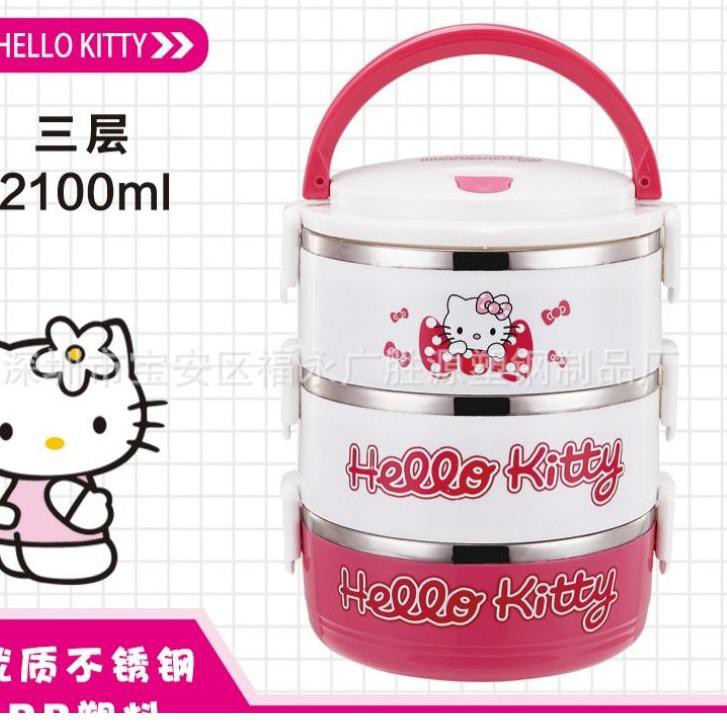 Hộp Đựng Cơm Trưa 2 / 3 / 4 / 6 Ngăn Bằng Thép Không Gỉ Hình Hello Kitty Màu Hồng Dễ Thương