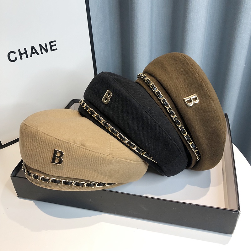 Mũ Beret Phối Dây Xích Phong Cách Thời Trang Thu Đông Hàn Quốc Cho Nữ