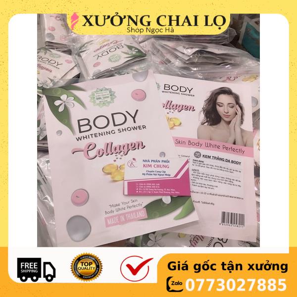 [Hàng chuẩn] Kem và bột tắm Thái Lan Body whitening shower Collagen, nguyên liệu, công thức làm kem trộn trắng da body