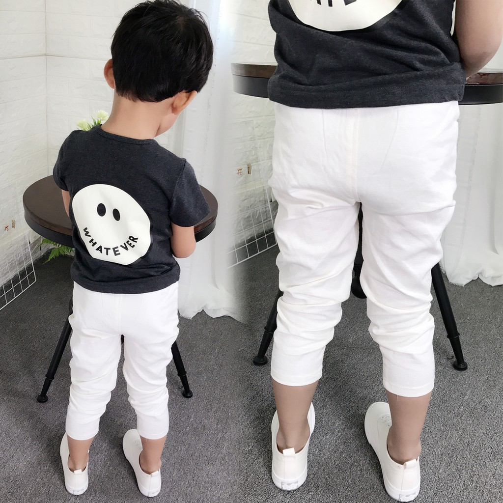 Boys Pants 7-point Pants White Pure Cotton Fashion Children's Pants Korean Big Kids' Pants