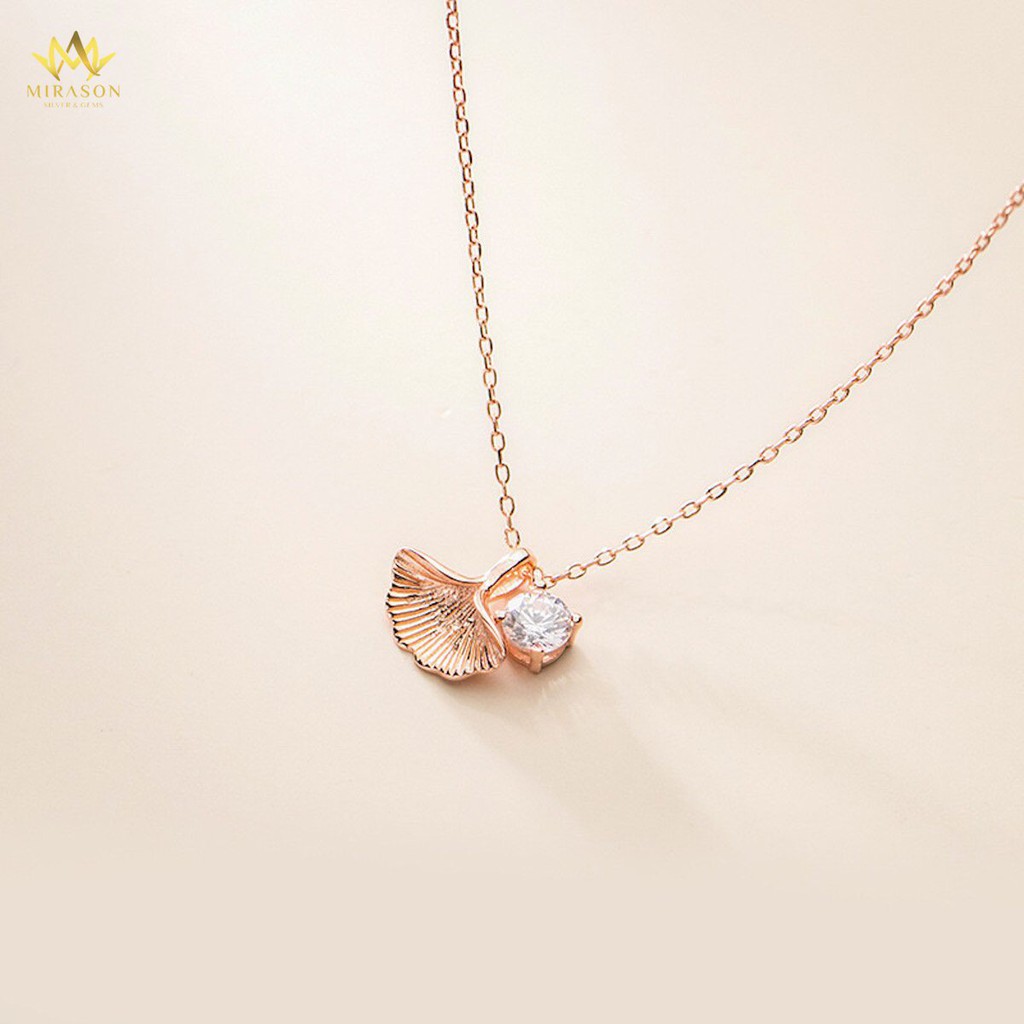 Dây Chuyền Bạc Nữ MIRASON Lá Rẻ Quạt Mix Hạt Tròn Đá Sáng Lấp Lánh MDC057 - Vòng Cổ Nữ Bạc 925 Cao Cấp