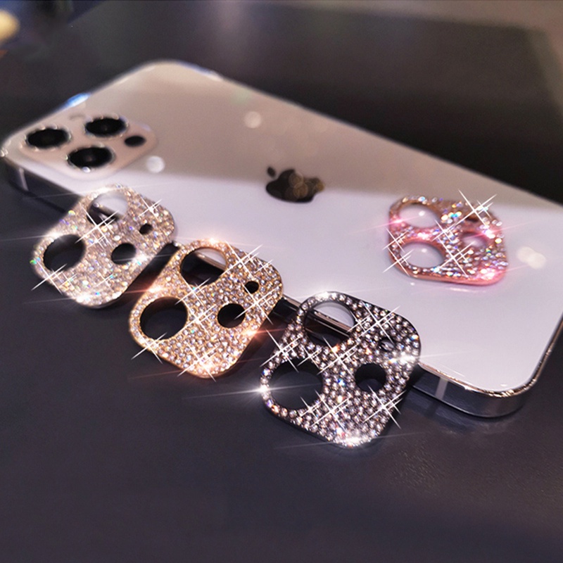 Miếng dán đính kim cương giả bảo vệ ống kính camera Cho iPhone 11 12 13 14 Pro Max