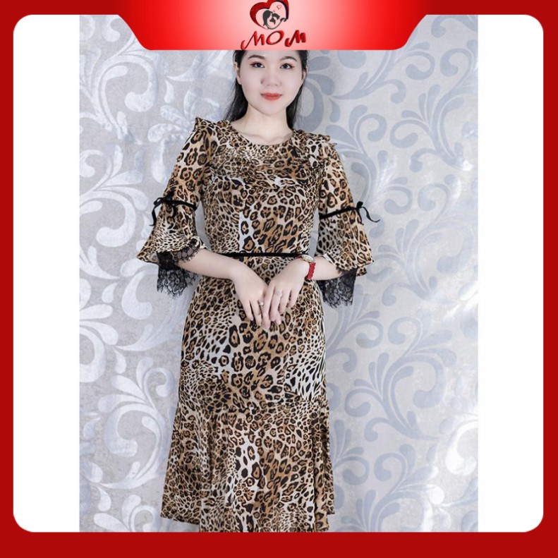 🔥BIGSIZE 48-90KG🔥✨hàng Quảng Châu✨ LovMom - HÌNH THẬT- ĐẦM ÔM DỰ TIỆC KIỂU ĐẦM ĐUÔI CÁ TAY PHỐI REN IN HỌA TIẾT BEO Lo