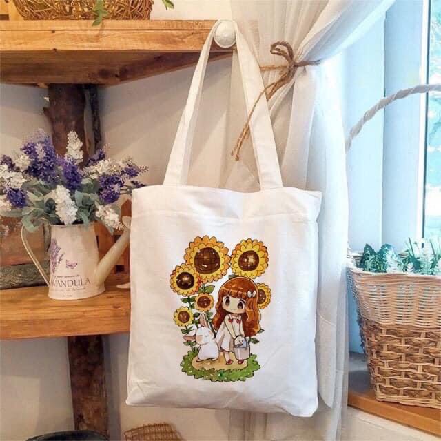 Túi Tote Túi Vải Canvas In Hình Hoa Hướng Dương Đi Chơi Đi Học Phong Cách Ulzzang Hàn Quốc MT0036