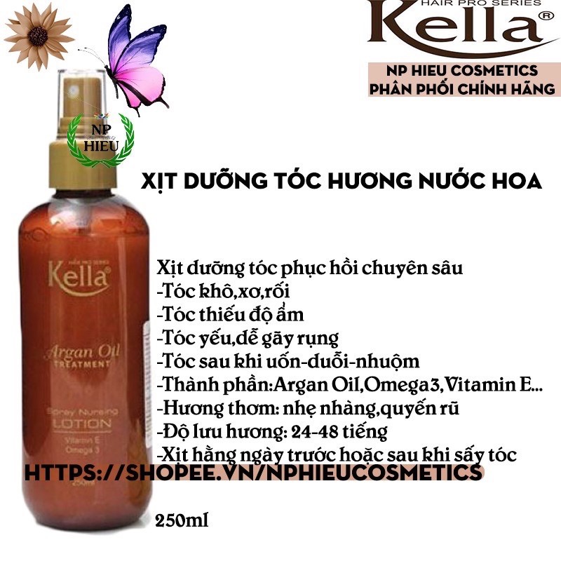 XỊT DƯỠNG TÓC KELLA ARGAN OIL SPRAY NURSING LOTION 250ML CHÍNH HÃNG