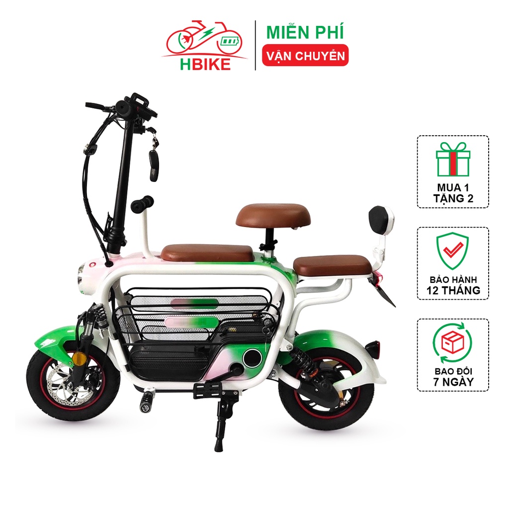 Xe điện Lihaze 3 yên ngồi cho mẹ và bé, xe đạp điện mini HBike khóa từ thông minh gấp gọn tặng kèm g