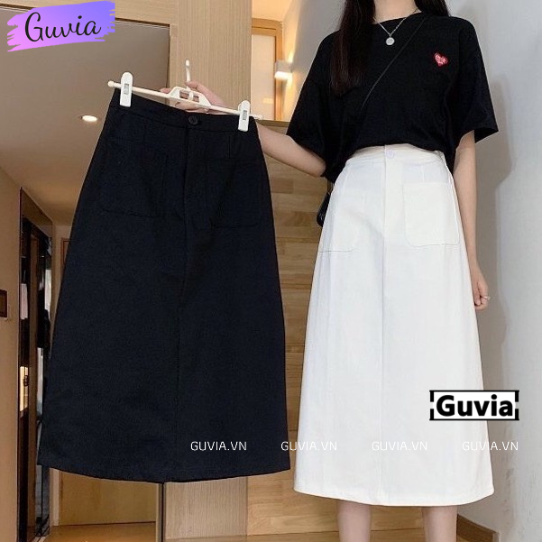 Chân Váy SUÔNG 2 TÚI DÁNG DÀI Nữ Chất Kate, Chân Váy Lưng Cao Form Chuẩn GUVIA CV16