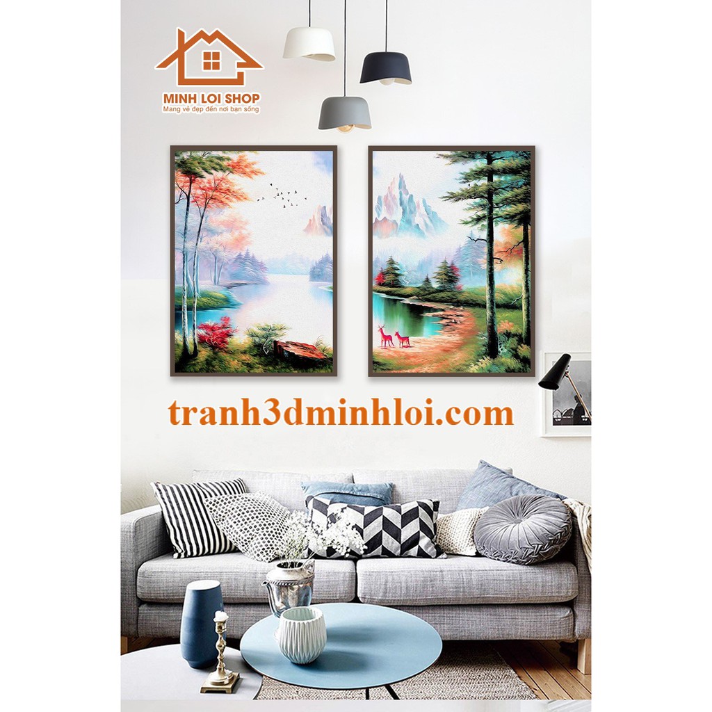 [HCM] Bộ Tranh treo tường 2 Tấm Tranh (Canvas/Gỗ Tráng Gương) thiên nhiên cảnh đẹp đồng quê phong cảnh hữu tình sale 5