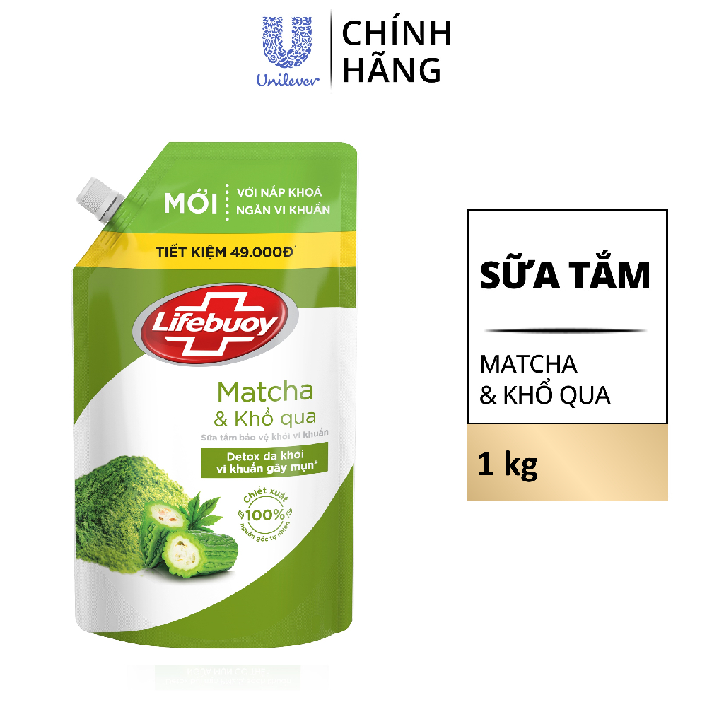 Sữa tắm Lifebuoy Detox và Bảo vệ khỏi vi khuẩn Matcha & Khổ qua Túi 1kg