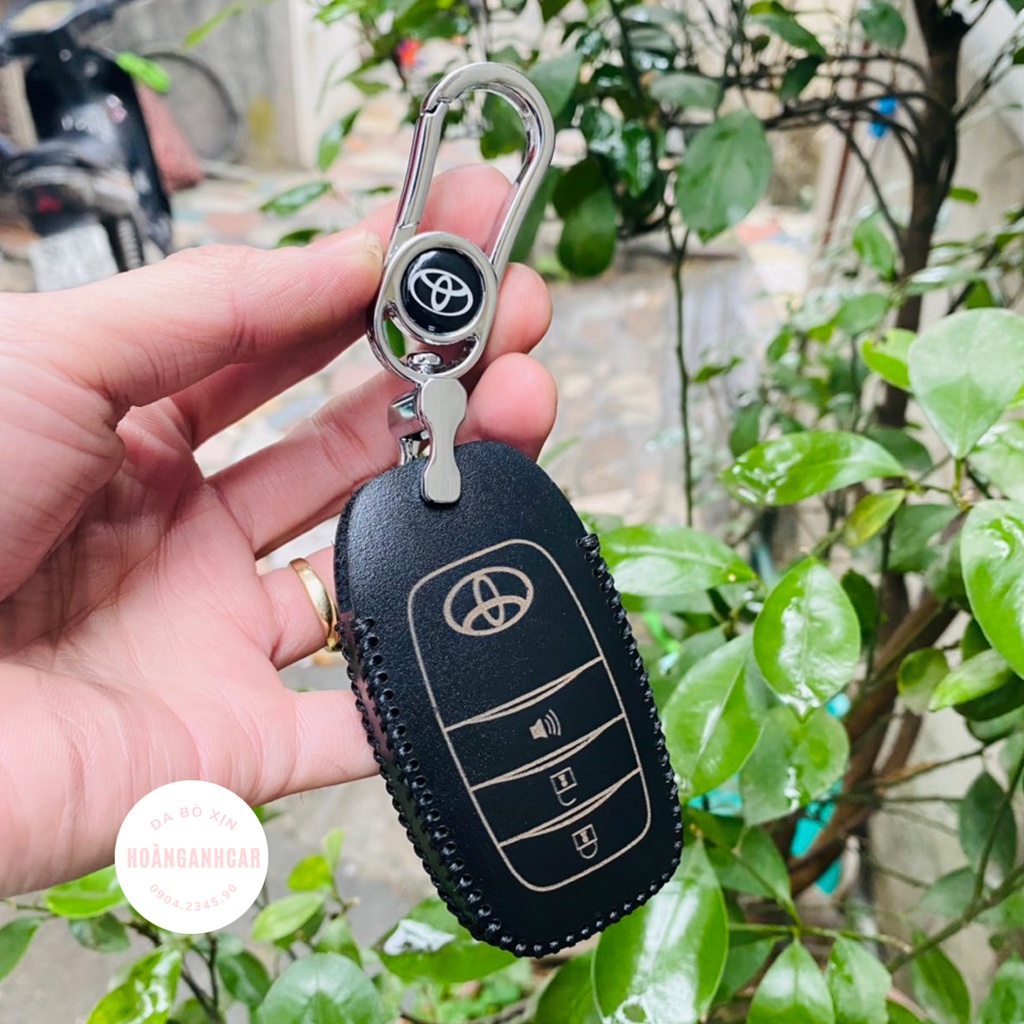 Bao da móc khoá bọc ốp chìa khoá Smartkey Toyota Fortuner, Inova, Hilux 3 nút bấm da bò thật 100%, có bảo hành