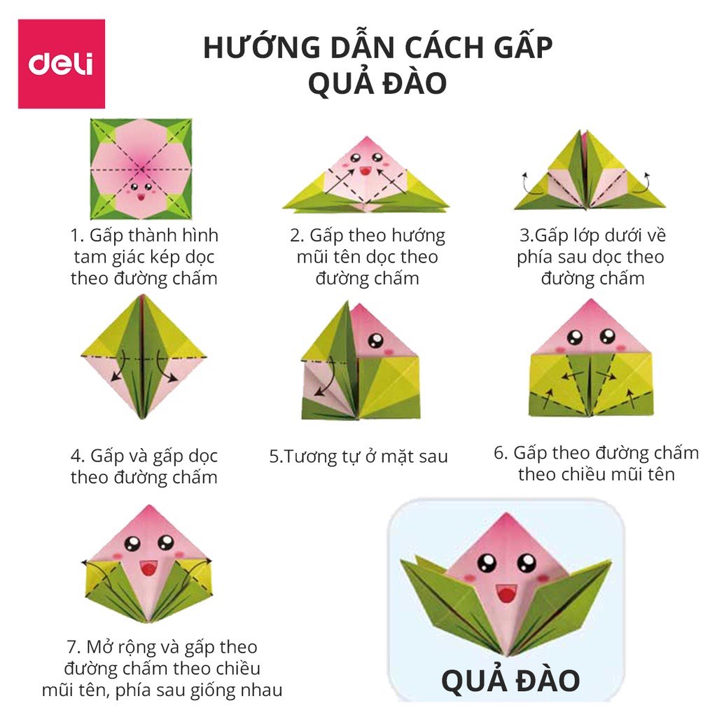 Bộ 50/100 tờ giấy thủ công origami Deli - In sẵn họa tiết kèm sách hướng dẫn, rèn luyện sự khéo léo cho bé - 74817/74818