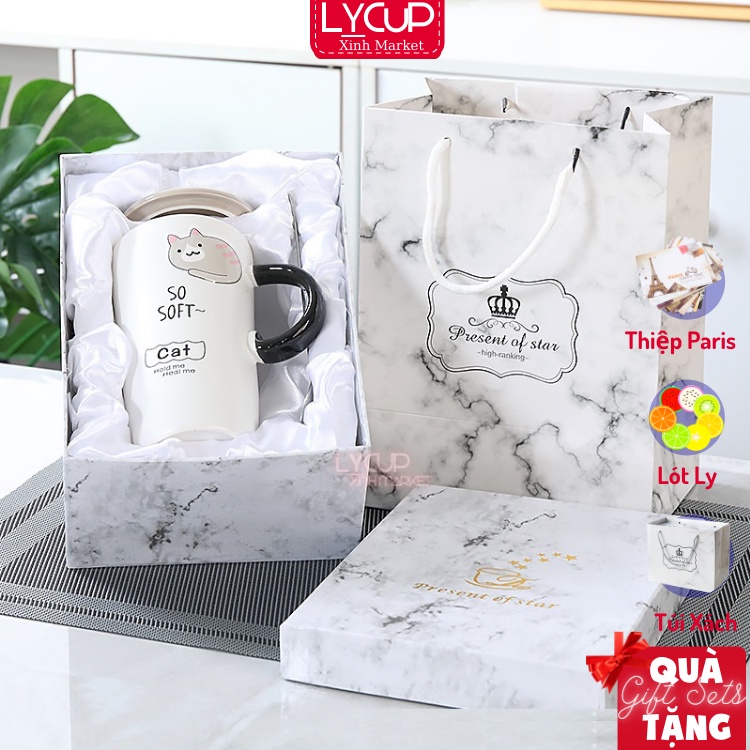 CỐC SỨ WARM YOU CÓ NẮP SỨ GIỮ NHIỆT KÈM THÌA INOX