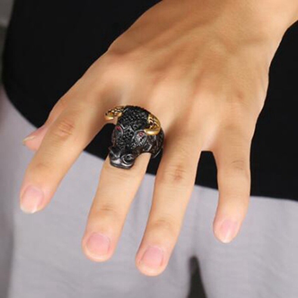 Nhẫn Hình Đầu Bò Màu Vàng Đen Phong Cách Gothic Cổ Điển 2 Màu Tùy Chọn Cho Nam