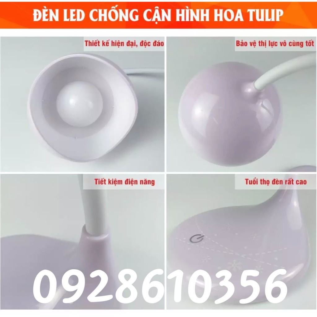 VIDEO-Đèn học sạc tích điện chống cận cảm ứng hình hoa Tuylip,3 mức chiếu sáng, Pin hoạt động 6-8 tiếng