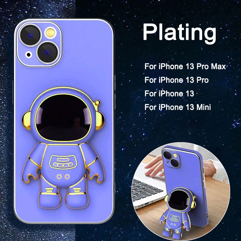 Ốp Điện Thoại TPU Mềm Mạ Điện Hình Phi Hành Gia Có Giá Đỡ Cho iPhone 7 8plus X XR XS Max 11 12 13 Pro Max