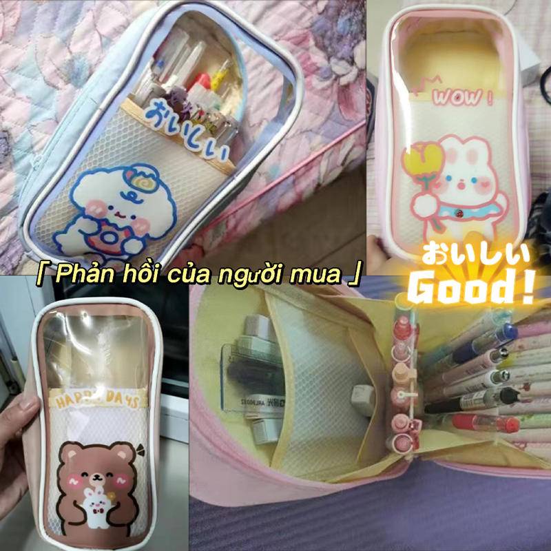 ⭐ iLado ⭐  Túi đựng bút trong suốt cute Dung lượng lớn túi nilong/PVC Stickers túi zip nhỏ hộp vải đựng đồ Hộp đựng hộp bút hologram bút cute bọc zip tiểu an văn phòng phẩm Đa Dụng túi đựng đồ dùng cá nhân hình