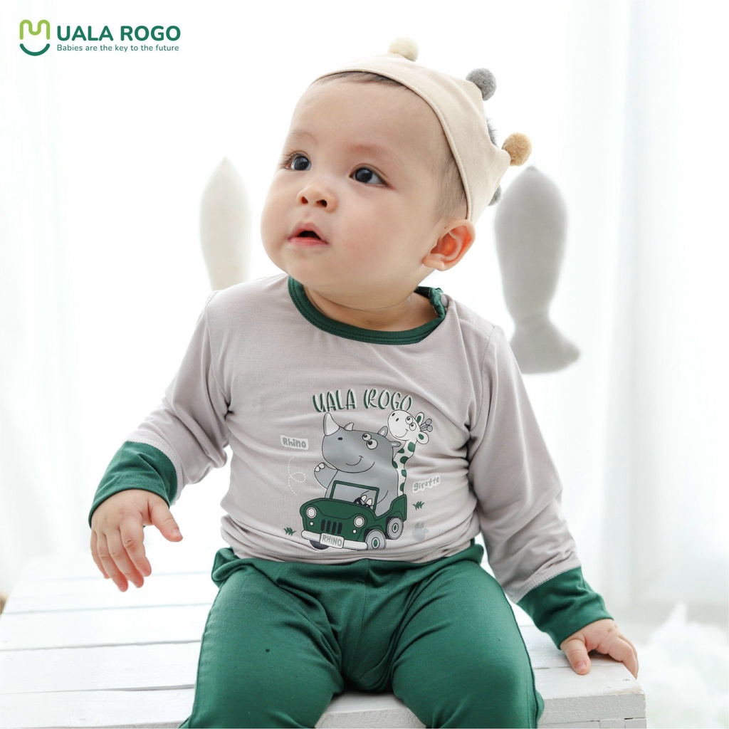 Bộ Uala Rogo dài tay Bamboo cao cấp mềm mịn thoáng mát thấm hút tốt in động vật mới cho bé trai bé gái 2082