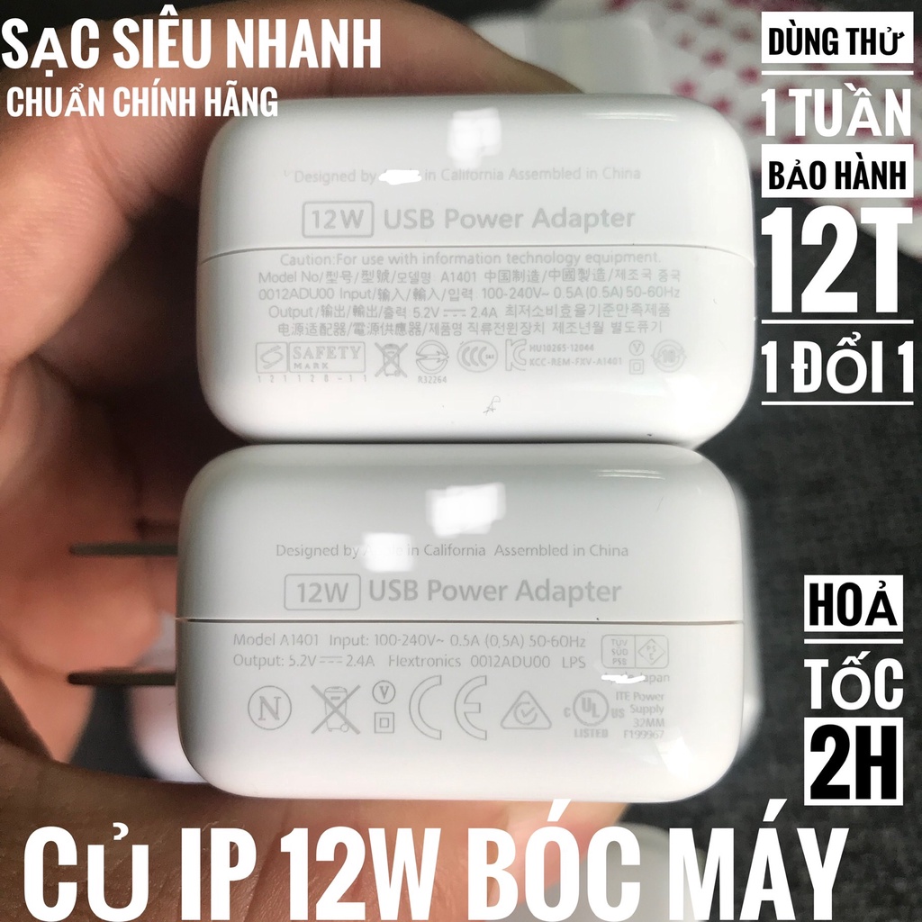 COMBO Củ Sạc IP 12w + Cáp Ligtning Bóc Máy (Tặng Hộp Đựng) -Bảo Hành 12T