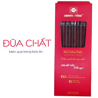 Đũa Gỗ Trắc Cao Cấp TRƯỜNG THỊNH Đầu Gắn Ngọc Màu Hồng - Hộp Màu Đỏ - 10 Đôi Tròn.
