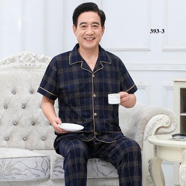 Bộ pyjama đồ ngủ nam cho Bố ngắn tay sọc caro vải cotton mềm mại dành cho người trung tuổi 9CY393 - Thời Trang Dương
