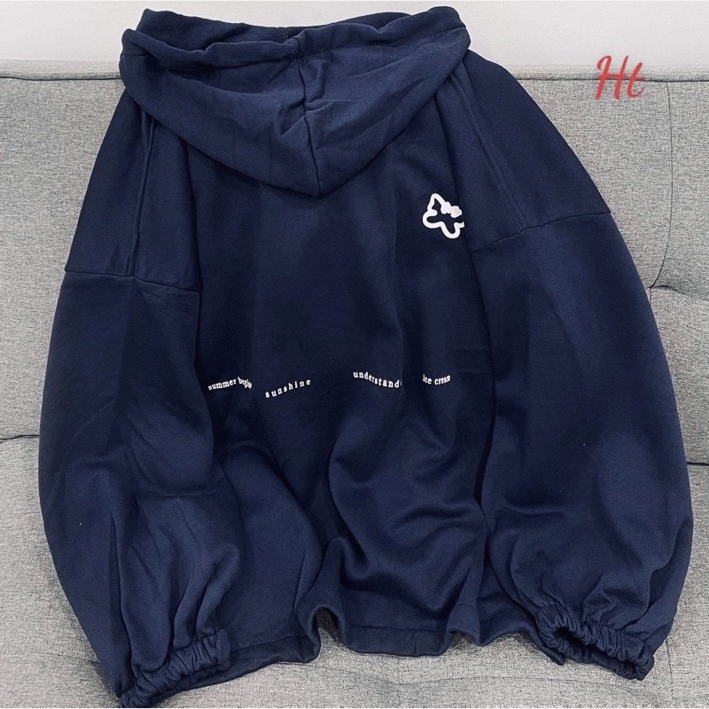 Áo khoác nỉ ngoại tay phồng cánh dơi in hình nón 2 lớp dây kéo unisex ulzang nam nữ