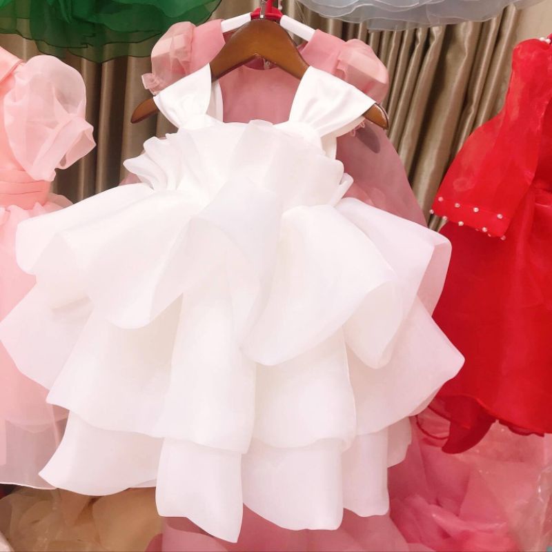 Đầm bé gái dáng xòe phồng công chúa xếp ly 3 tầng voan tơ mềm mại - Shop Mẹ Nấm