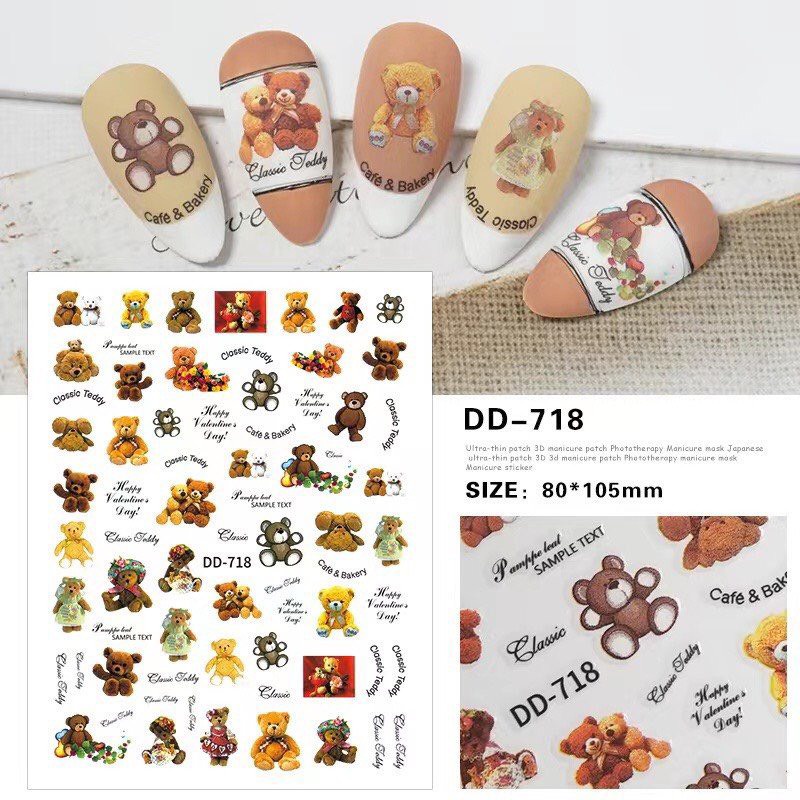 Sticker dán móng hình gấu 2