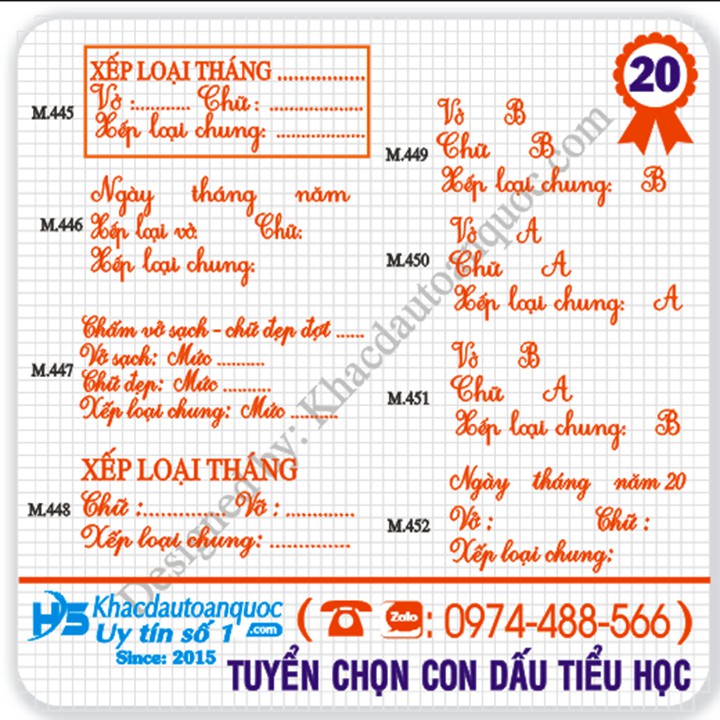 [m20.437-m20.452] Con dấu nhận xét vở sạch chữ đẹp tiểu học