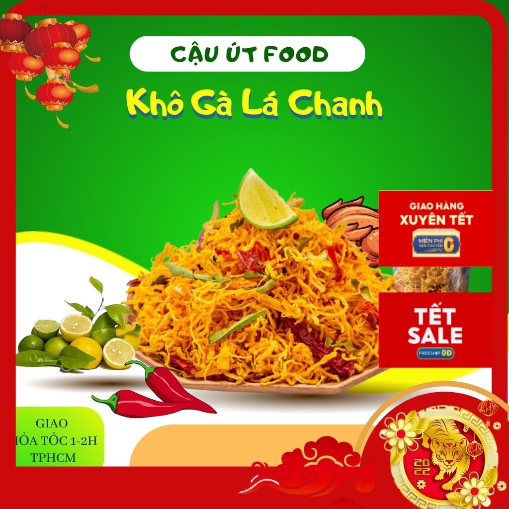 Khô gà lá chanh 500gr cao cấp, Đồ ăn vặt cay ngon Cậu Út Food