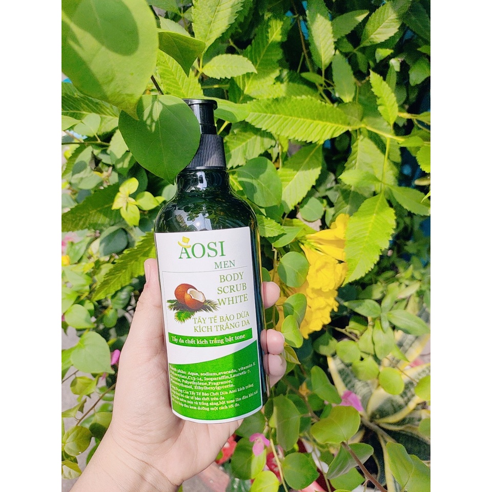 Tẩy tế bào chết body COCONUT AOSI kích trắng X3 bật tone da loại bỏ bụi bẩn trên da giúp da hấp thụ kem tốt hơn