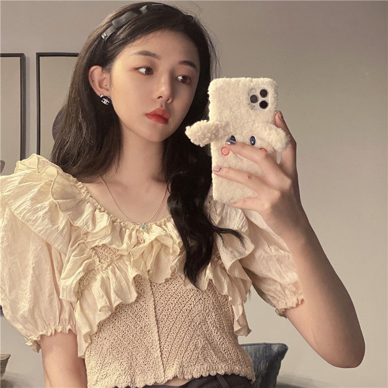 Áo Sơ Mi Chiffon Tay Ngắn Cổ Bẻ Phối Bèo Phong Cách Hàn Quốc Thời Trang Cho Nữ