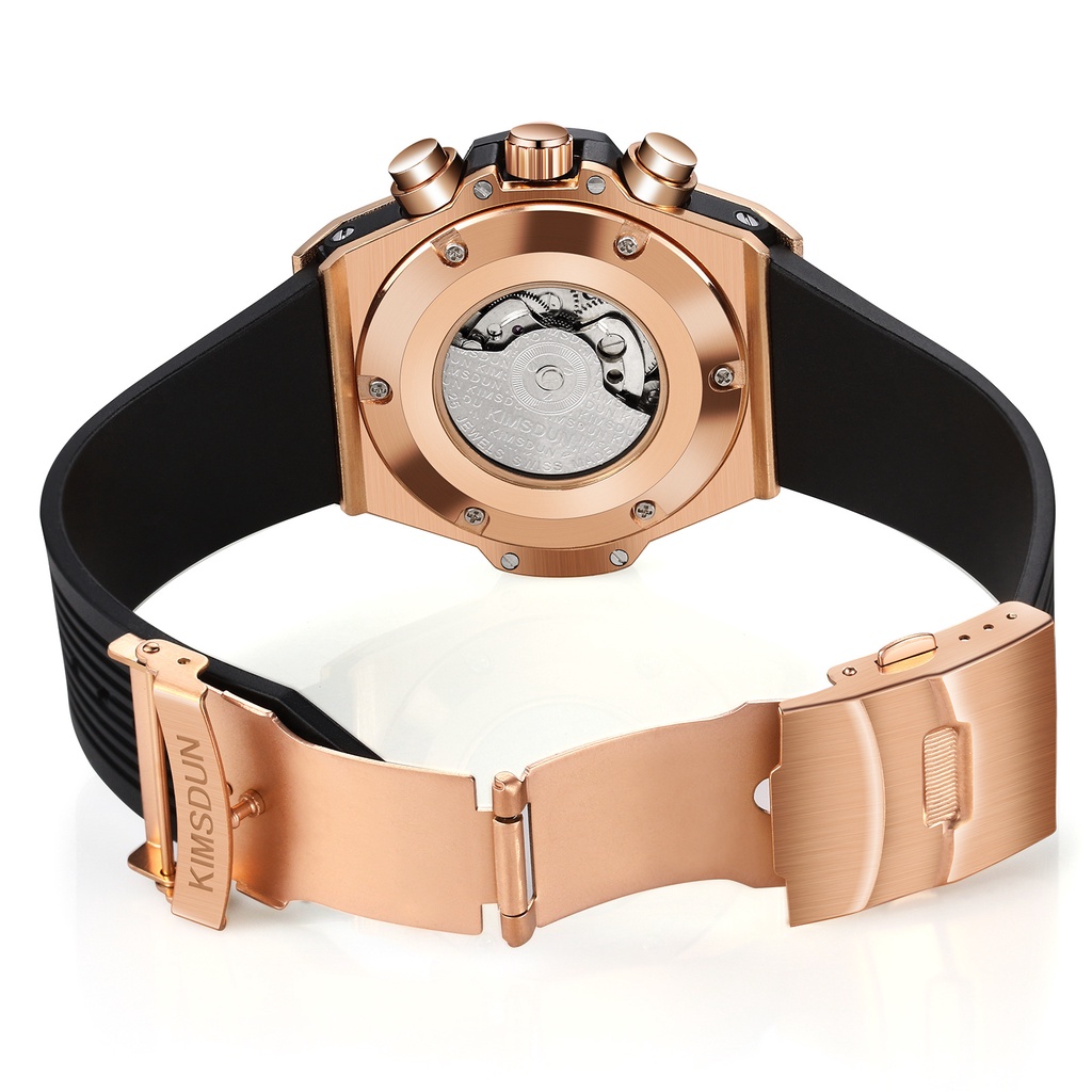 Đồng hồ cơ nam tự động automatic dây cao su chính hãng KIMSDUN K-523A lộ máy sang trọng cao cấp