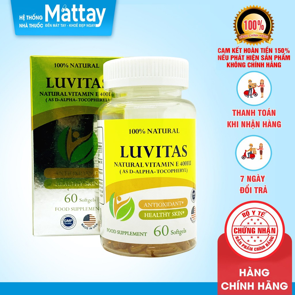 LUVITAS NATURAL 400IU BỔ SUNG VITAMIN E TỰ NHIÊN GIÚP ĐẸP DA, CHỐNG LÃO HÓA | NHẬP KHẨU CHÍNH HÃNG USA