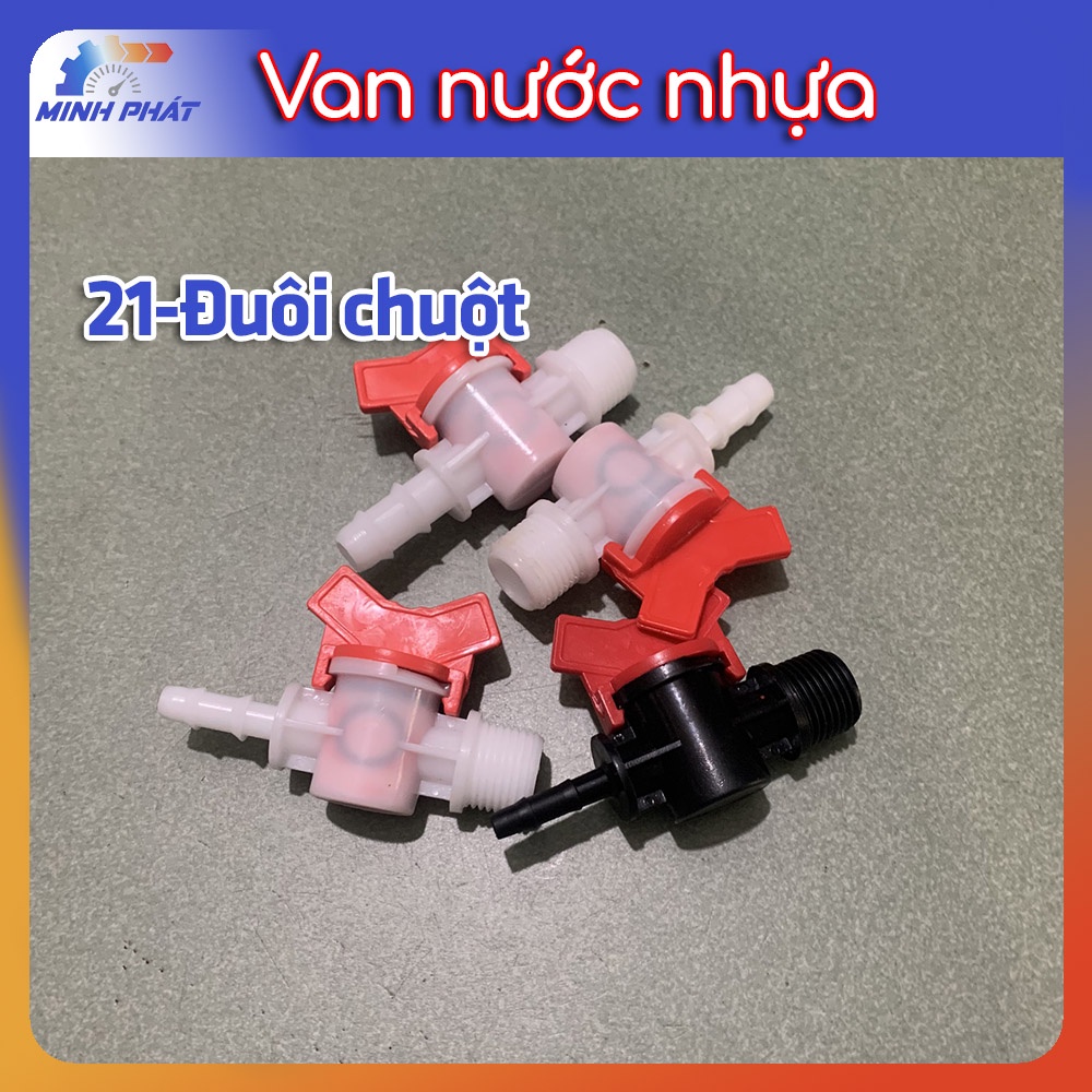 Van khoá chia nối gắn ống nước nhựa 2 đầu ren 21mm ra đuôi chuột