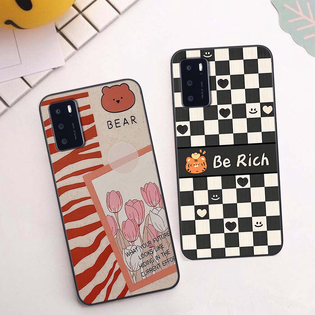 Ốp Oppo A16 gấu Bear rick caro vuông thời trang siêu đẹp