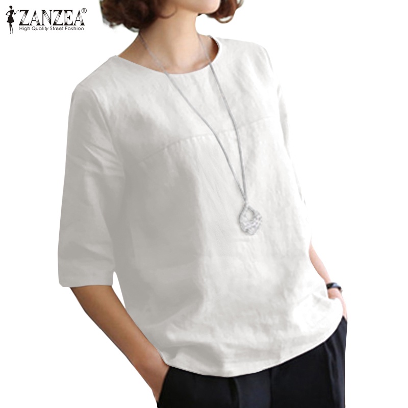 ZANZEA Áo Kiểu Cổ Tròn Tay Lỡ Màu Trơn Dáng Rộng Khóa Kéo Sau Lưng Thời Trang Cho Nữ