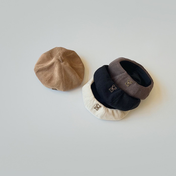 Mũ Beret Vải Nhung Kẻ Phong Cách Retro Hàn Quốc Dành Cho Bé