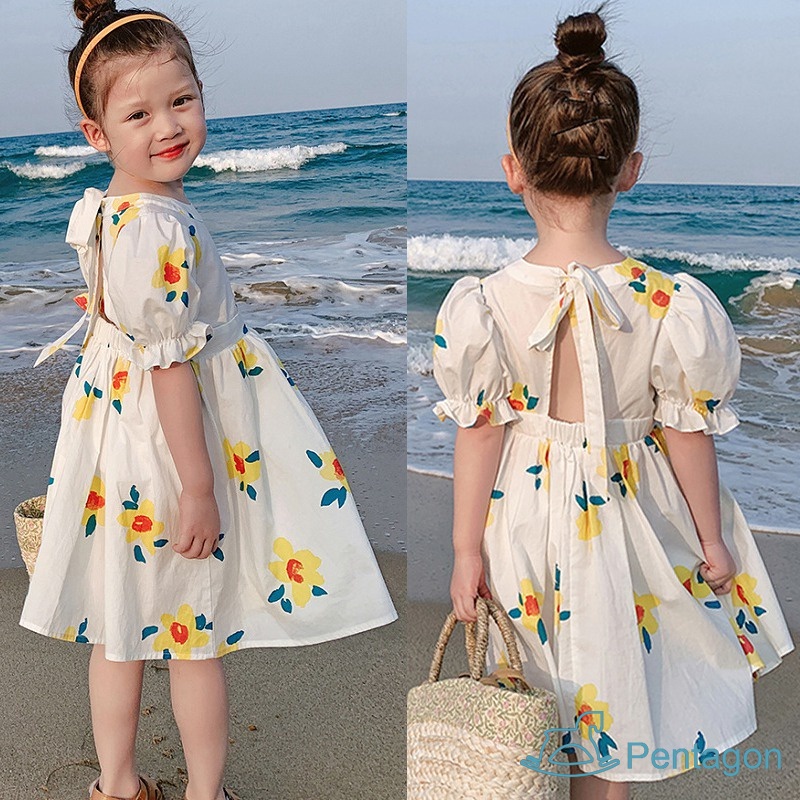 Đầm Công Chúa Hở Lưng In Hoa Thời Trang Mùa Hè Cho Bé Gái