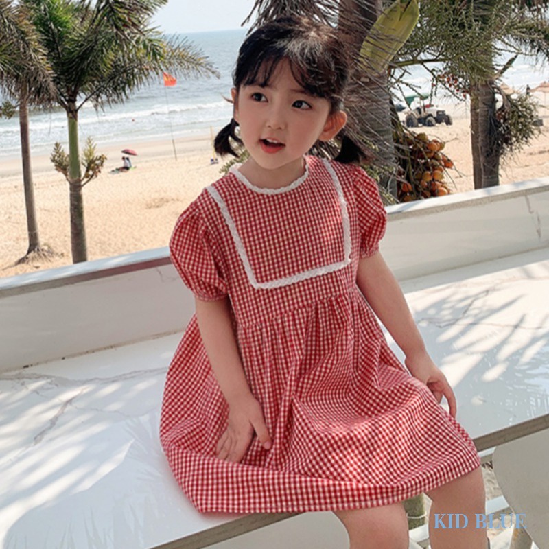 Đầm Công Chúa Tay Ngắn Họa Tiết Kẻ Sọc Phong Cách Hàn Quốc Cổ Điển Thời Trang Mùa Hè Mới Cho Bé Gái