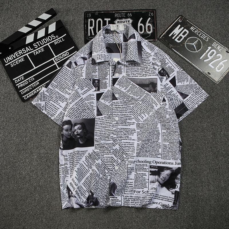 Áo thun tay ngắn dáng rộng in hình tờ báo cổ điển thời trang mùa hè cho nam