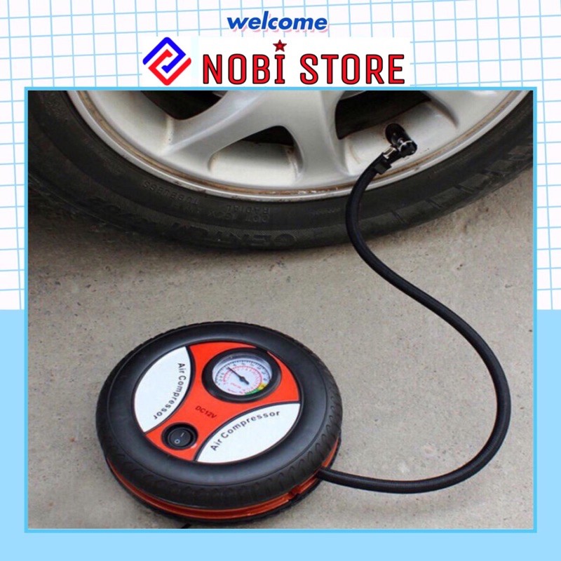 Bơm lốp tròn mini điện 12V đa năng - máy bơm xe ô tô mini-bơm lốp ô tô hình lốp xe tiện dụng